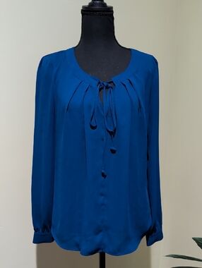 Daniel Rainn Long Sleeve Tie-Neck Blouse in Deep Teal